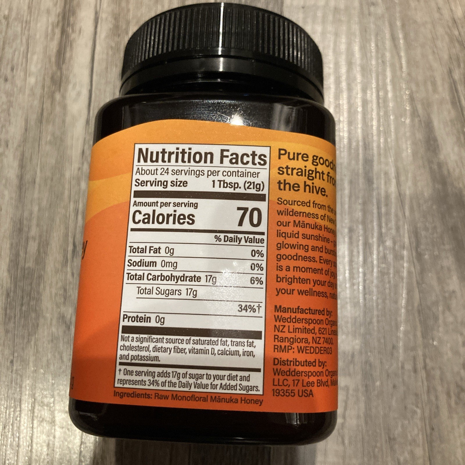 MANUKA HONEY WEDDERSPOON NEW ZEALAND RAW KFACTOR 16+ 17.6 oz 500 g 1.1 Lb Kosher