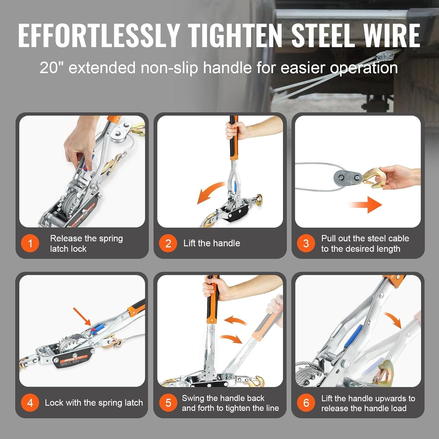 Come Along Winch, 11,023 lbs Pulling Capacity, 11.5 ft Steel Cable, 3 Hooks, ...