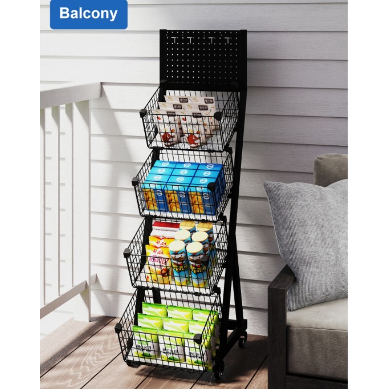 Retail Display Rack Stand 4 Tier Snack Candy Shelf Cart w/Wheels & Display Board