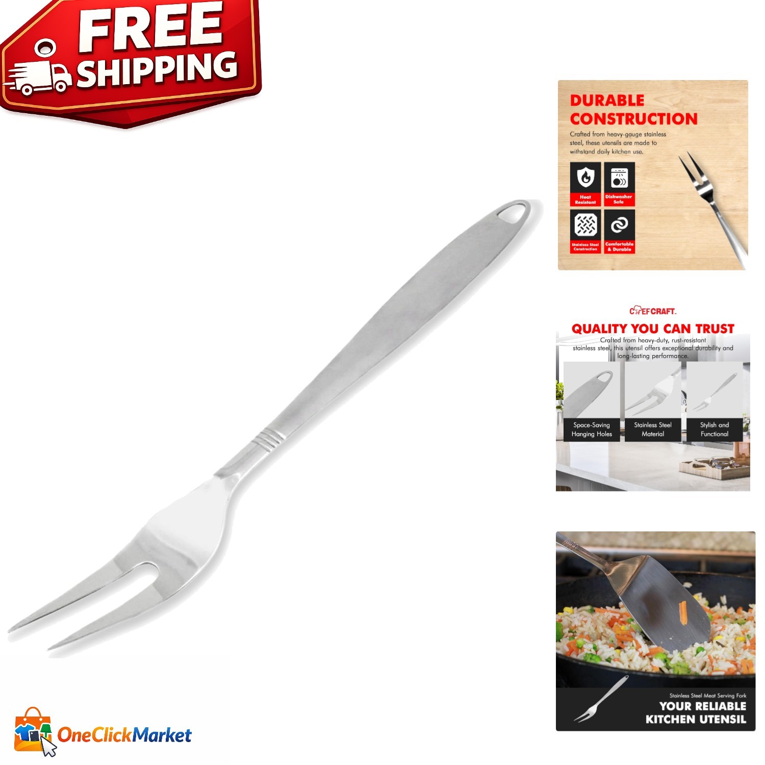 Durable 13" Serving Fork in Rust-Resistant Stainless Steel for Easy Use