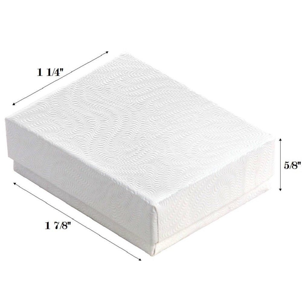 100 White Swirl Cotton Filled Jewelry Boxes 3 1/4" x 2 1/4" x 1"H