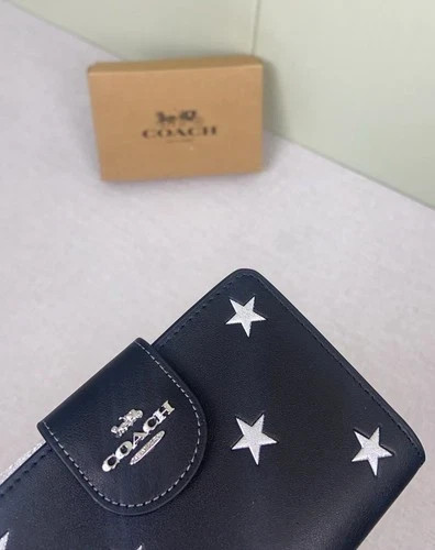 NEW COACH Medium Corner Zip Wallet With Star Print CW530 Black