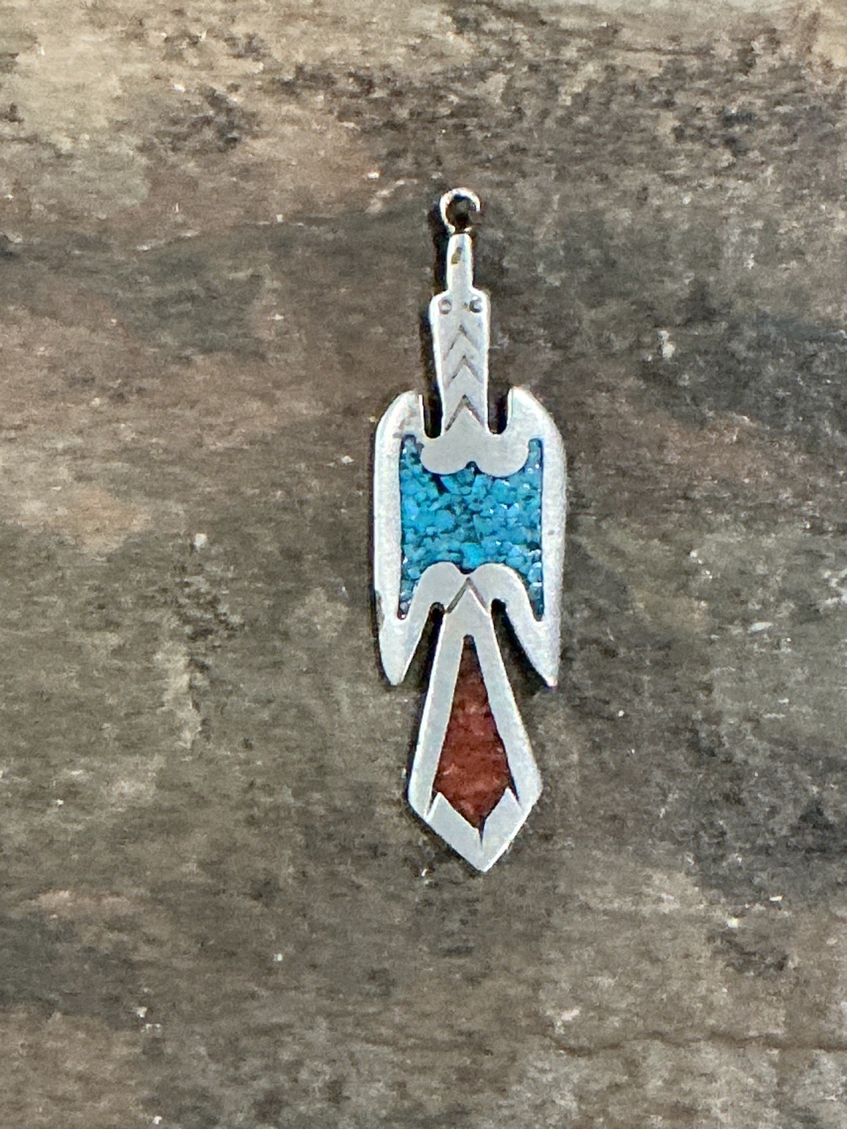 OLD TOMMY SINGER Navajo Sterling Turquoise&Coral Chip Peyote Bird Pendant T ☾