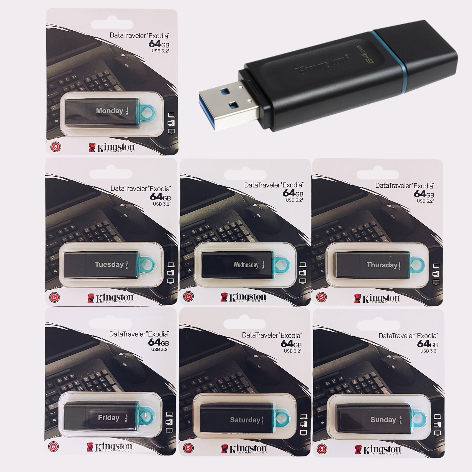 Kingston 64GB DataTraveler Exodia USB Pen Flash Drive USB 3.2 Protective Cap Lot