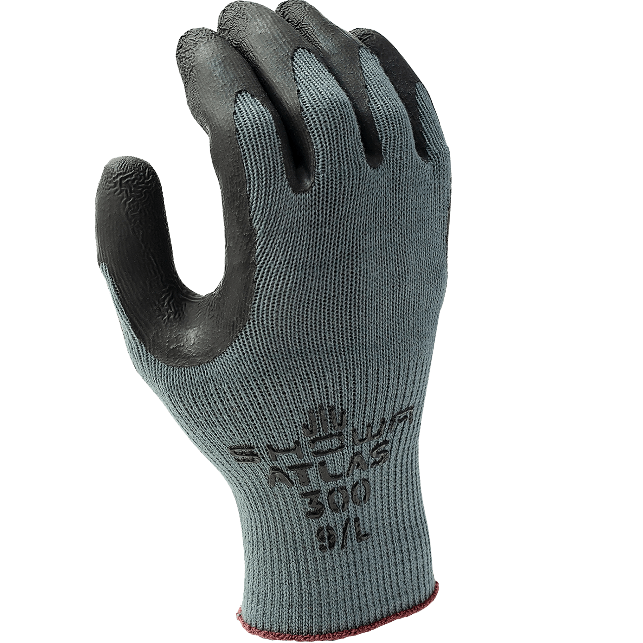 SHOWA ATLAS FIT 300BL NATURAL RUBBER PALM COATED WORK GLOVES BLACK (12 PAIRS)