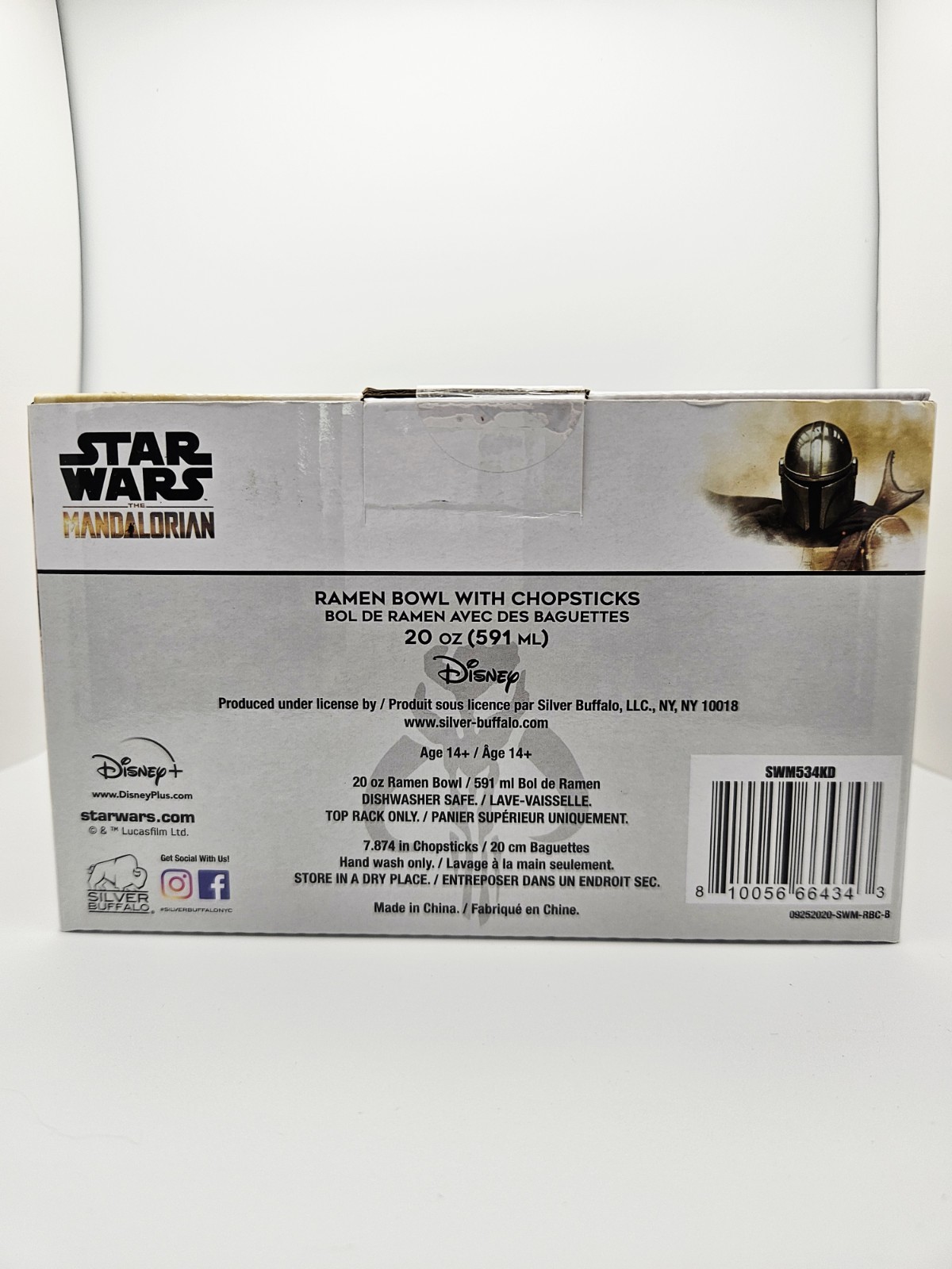 The Mandalorian Grogu Baby Yoda Star Wars Ceramic Ramen Bowl W/ Chopsticks 20 oz