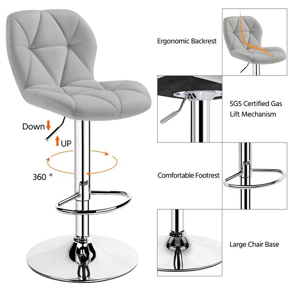 2pcs Adjustable Kitchen Counter Stools Modern PU Leather Swivel Bar Stool