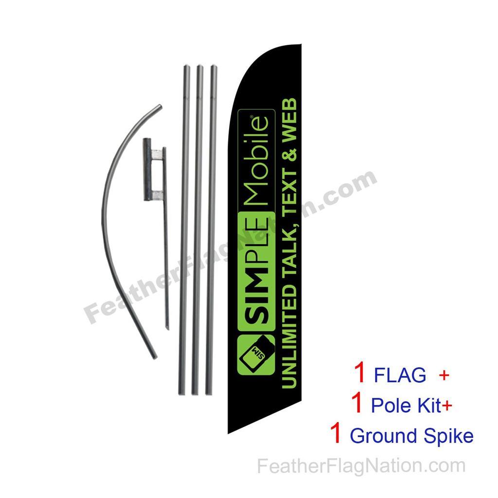 Black SIMPLE Mobile Unltd Feather Banner Swooper Flag Kit with pole+spike