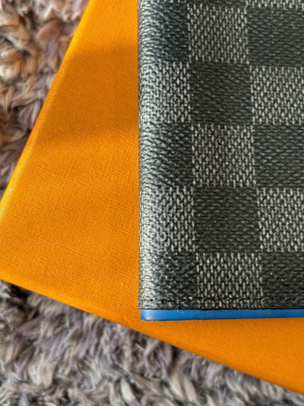 AUTH Louis Vuitton N64432 Damier Graphite Blue Edge Card Case Wallet AB LV