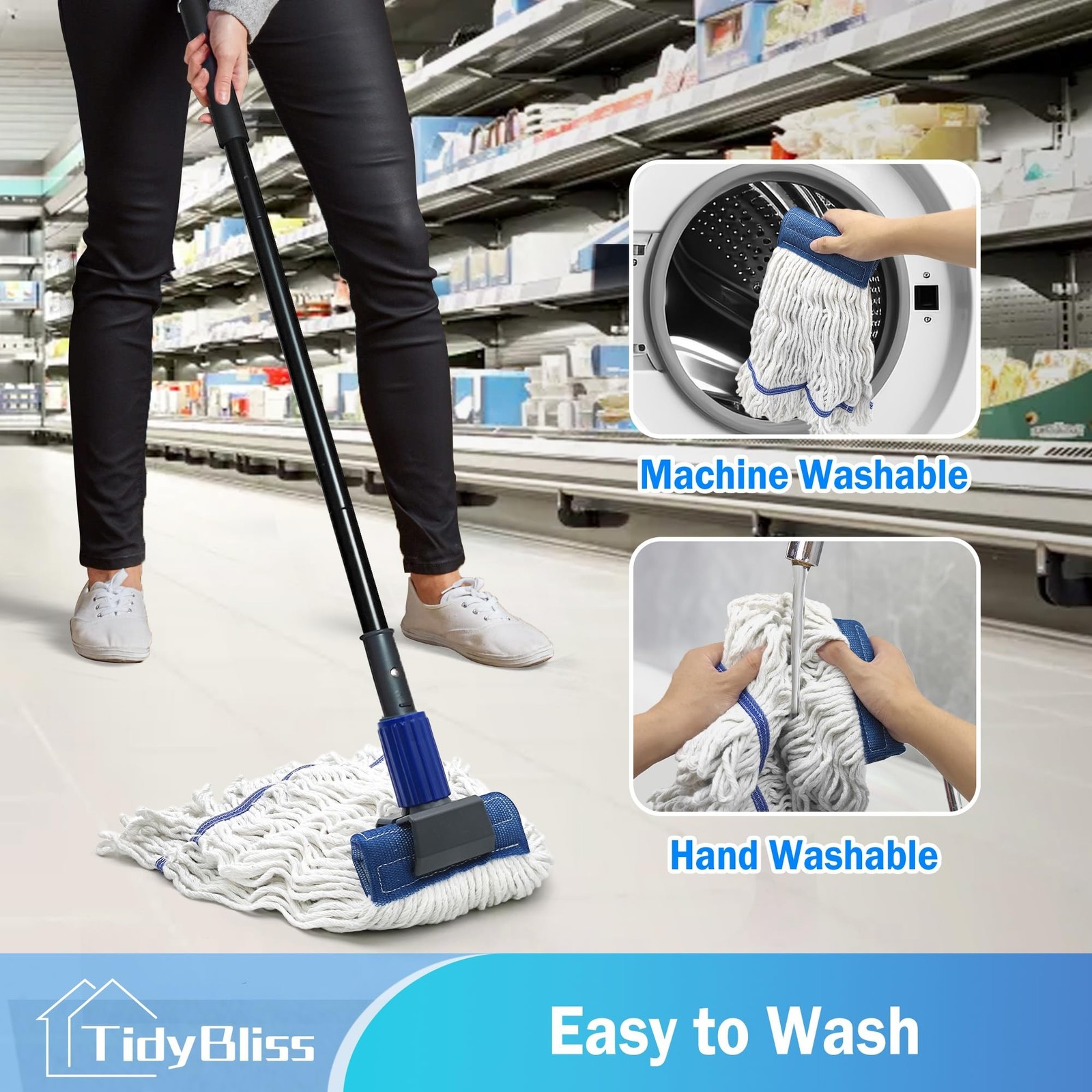 Commercial Mop Heavy Duty, 57.5 inches Long Handle Large Looped-End Industria...