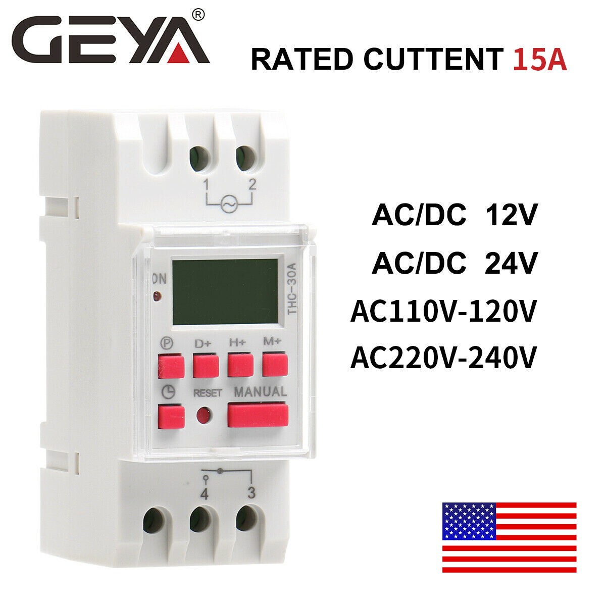 Programmable Digital LCD Timer Weekly Time Electronic Switch 15A AC/DC 12-240V