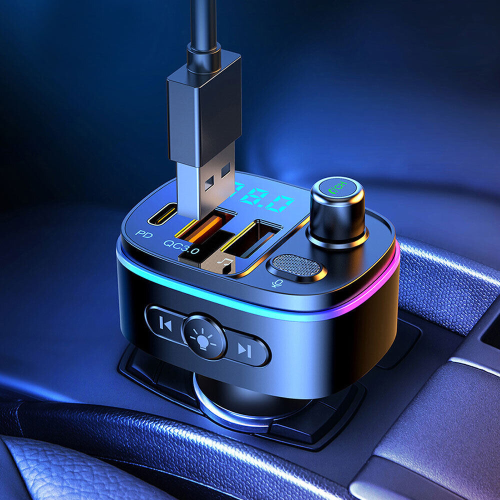 Car Wireless Bluetooth5.0 FM Transmitter MP3 Player QC3.0 USB Car Charger Adapte