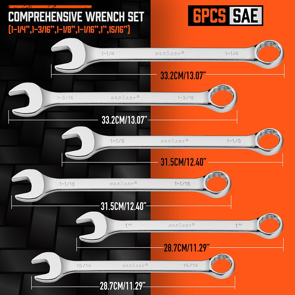 6PC Large Wrench Set with Rolling Pouch 15/16″ 1″ 1-1/16″ 1-1/8″ 1-3/16″ 1-1/4″