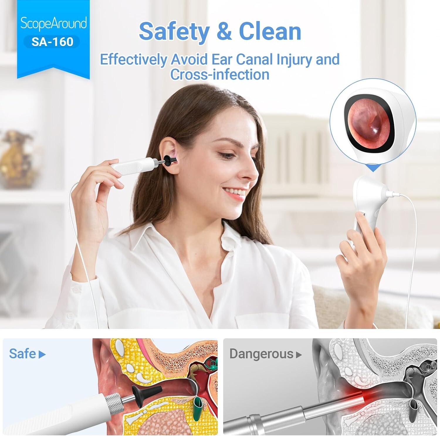 ScopeAround 3.9mm Ear Otoscope Camera with 1.45" IPS Screen Ear Wax Removal Tool