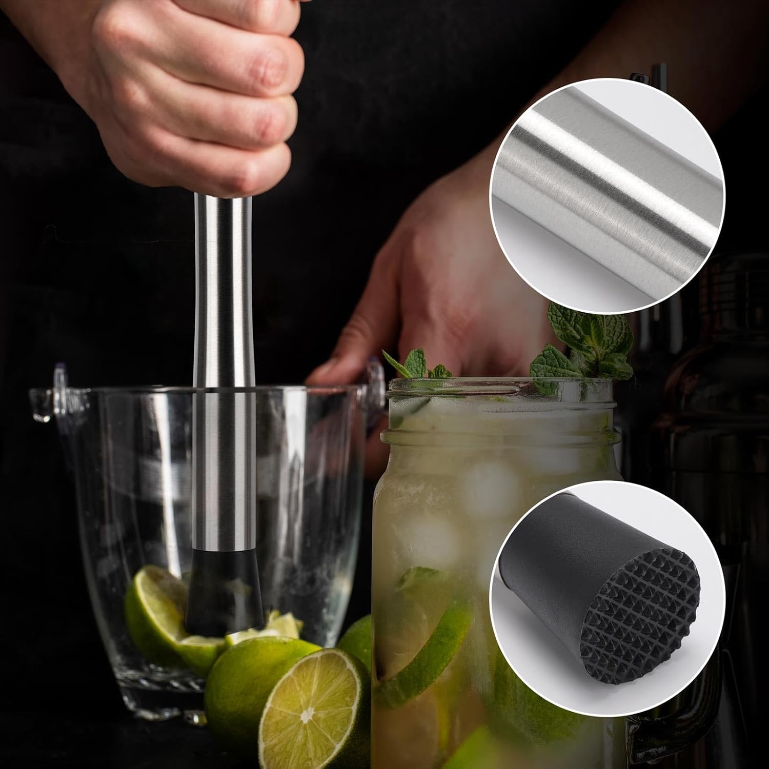 Muddlers for Cocktail Mixing Spoon Set of 10, 9.8 Inch 304 Silver