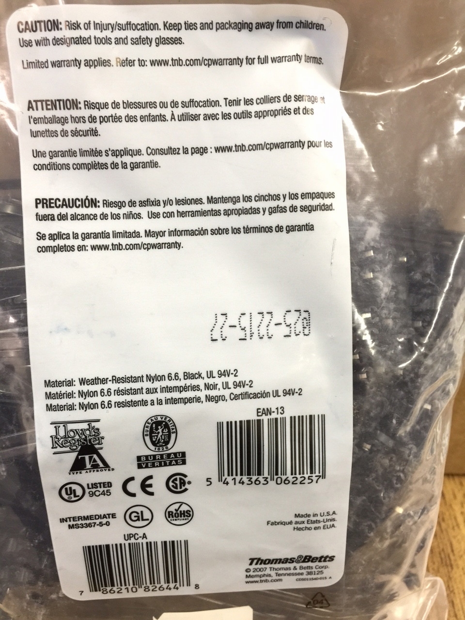 TY24MX Thomas & Betts Ty-Rap 5.5" 40lb UV Black 1,000/bag