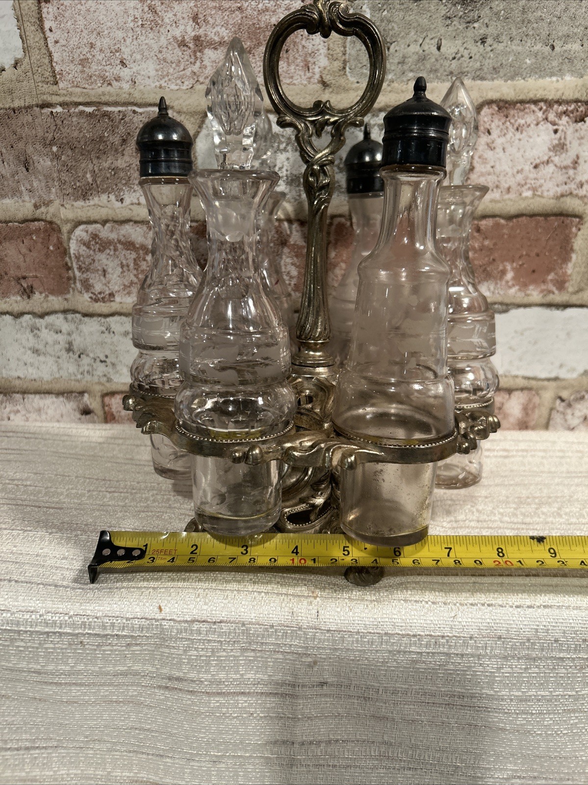 Heavy Antique Silver Plated 7 Pc Cruet Set