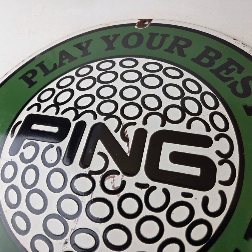 Vintage Ping Golf Sign - Play Your Best Golfing Dealer Porcelain Gas Pump Sign