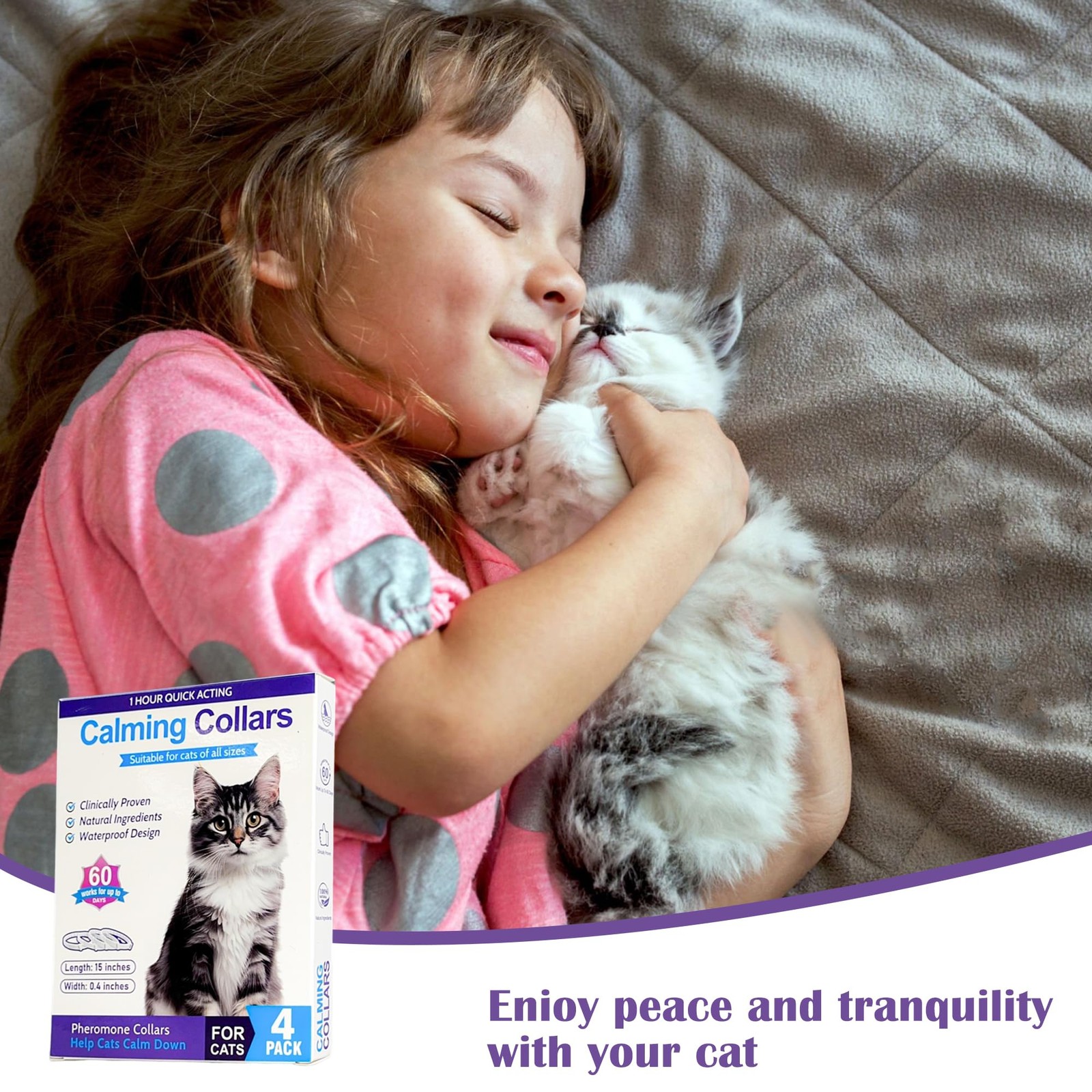 Minasuki 4 Pack Calming Collar for Cats - Long-Lasting Anxiety & Purple