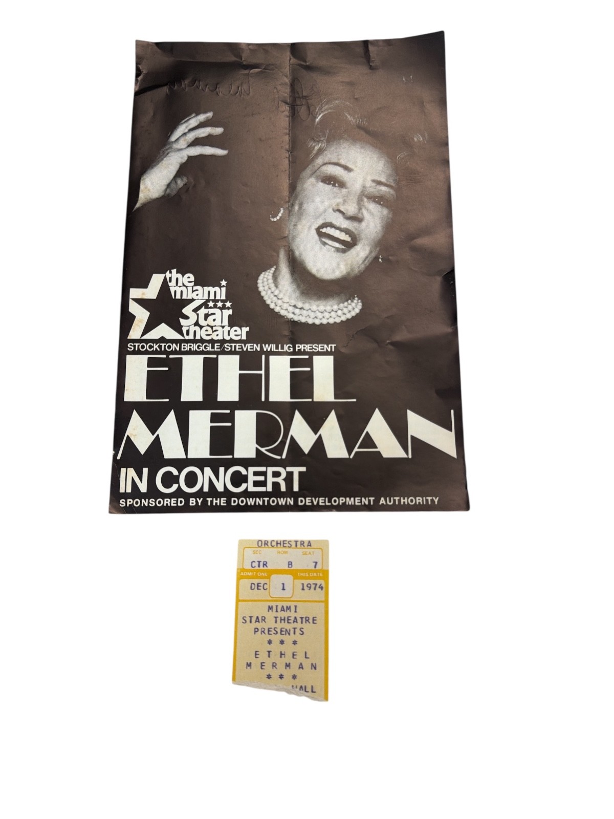 Signed Ethel Merman 1974 Miami Concert Program + Ticket Stub