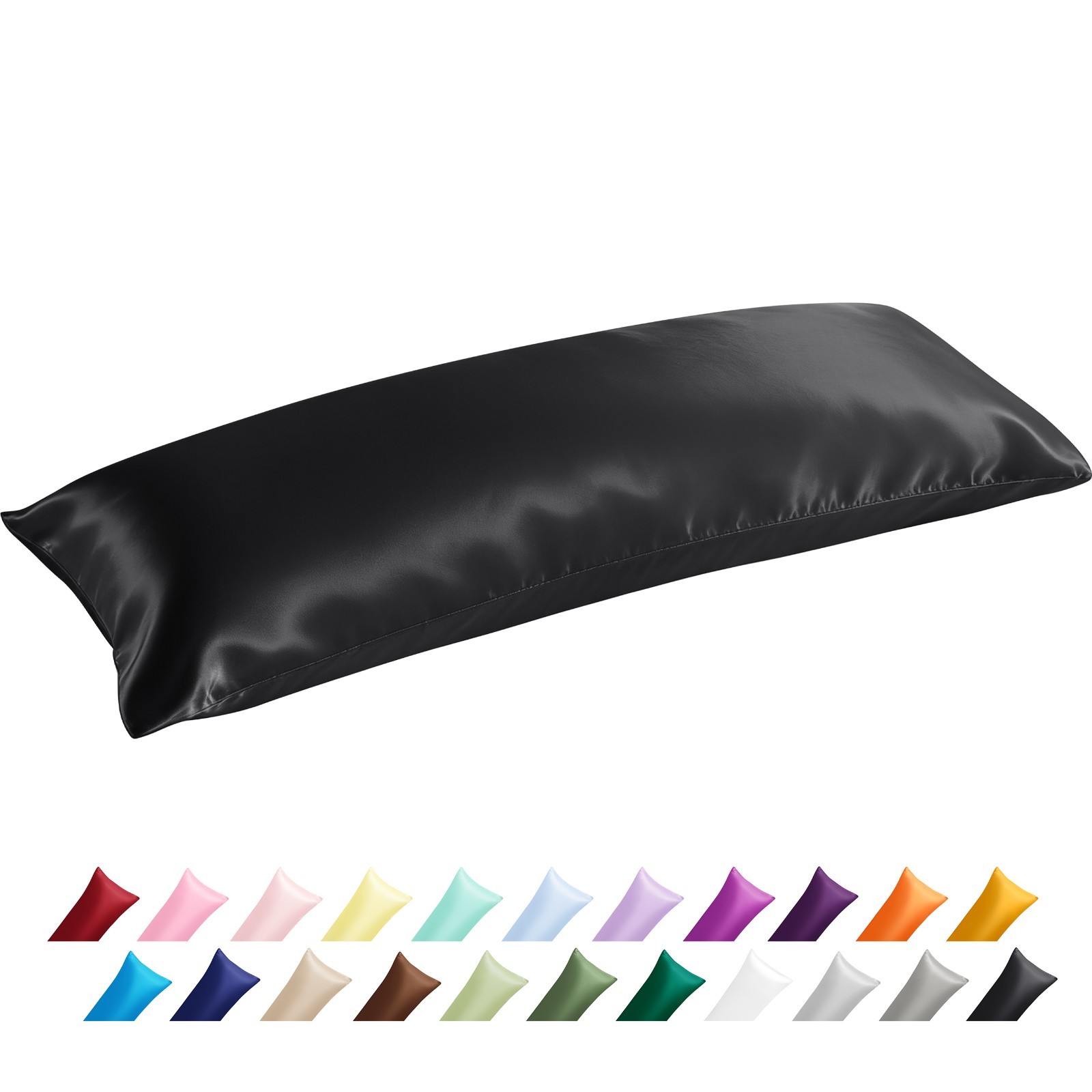 Super Soft Silky Satin Body Pillowcase, All Colors, 20x54 Inch Long Pillow Cover