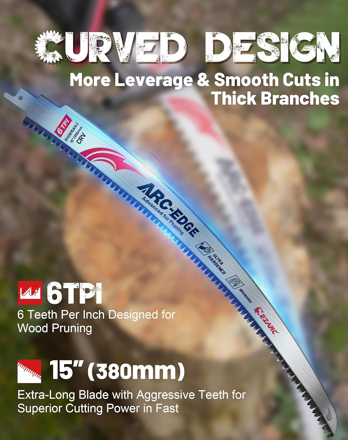 EZARC Japanese Teeth Reciprocating Saw Blade 15 Inch, Arc Edge Wood Pruning Saw