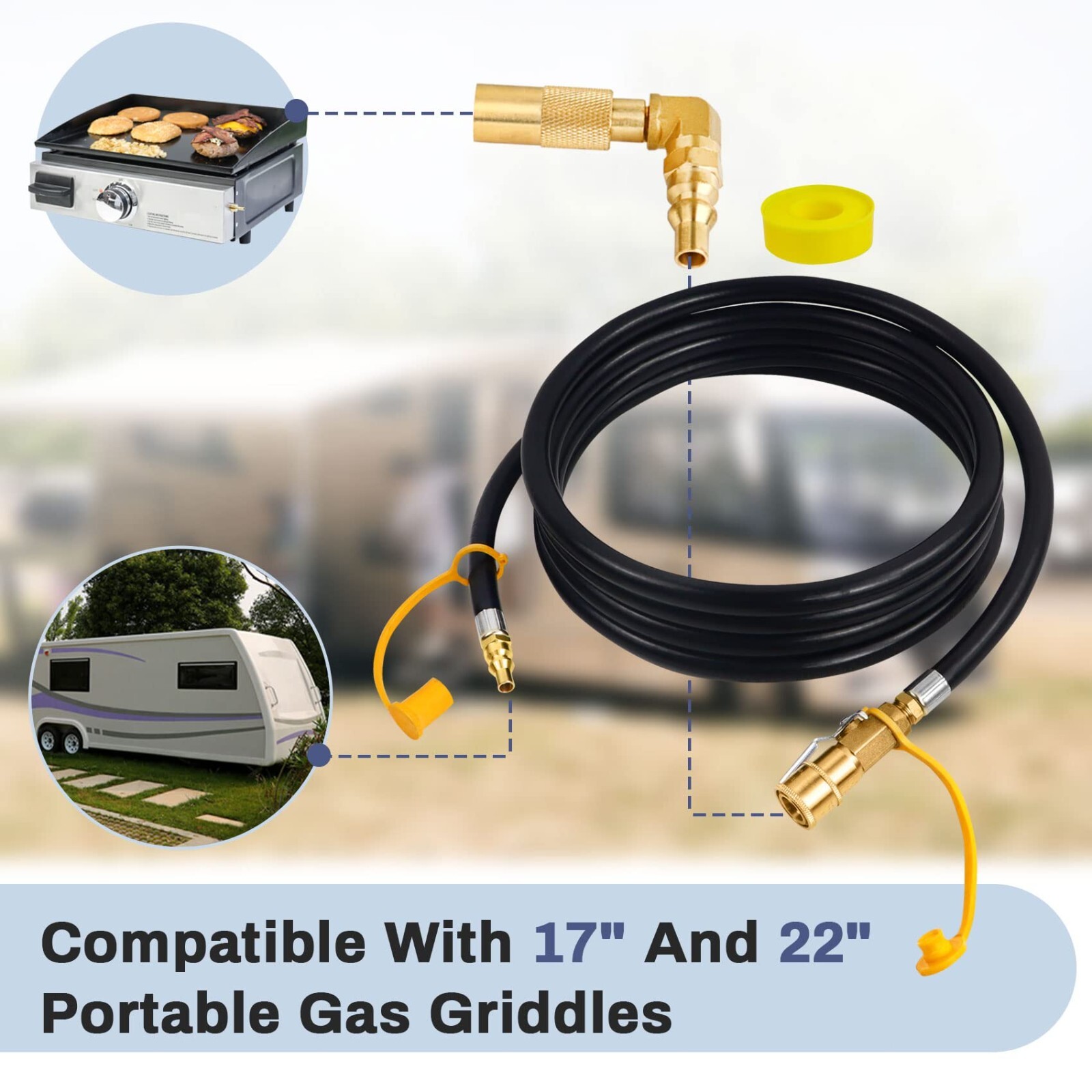 7FT 12FT 24FT Quick Connect Propane Hose for RV to Grill LP RV Hose with Adapter