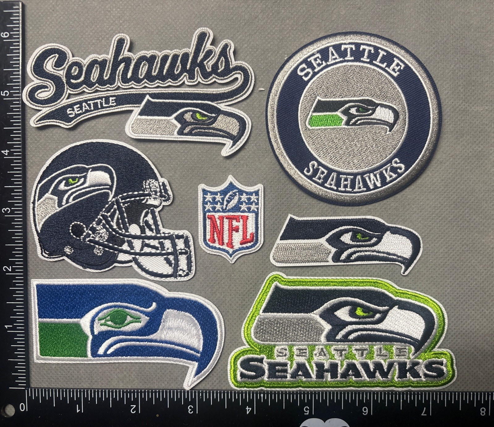 LOT OF 7 SEATTLE SEAHAWKS IRON ON EMBROIDERED PATCH