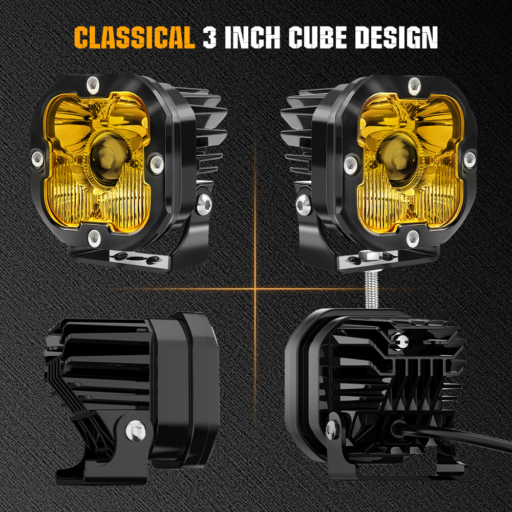 Colight 3inch Squadron Sport Amber LED Pair Driving/Combo Lights w/ Wire Harness