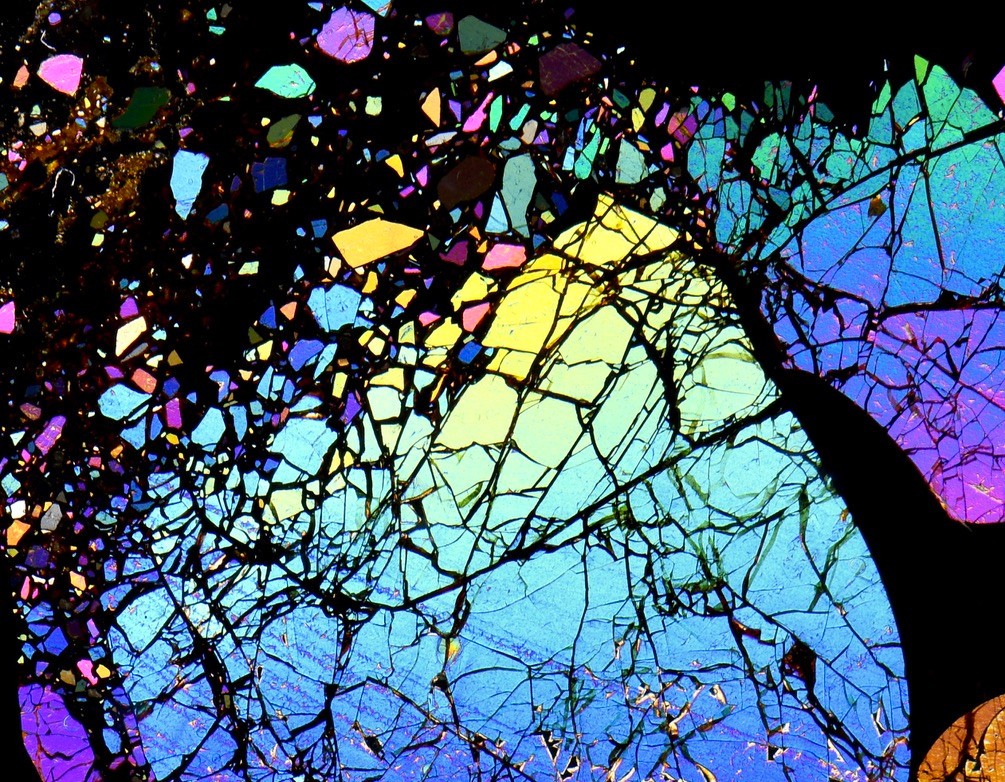 Meteorite SERICHO Pallasite RARE shredded olivine Microscope Slide Thin Section