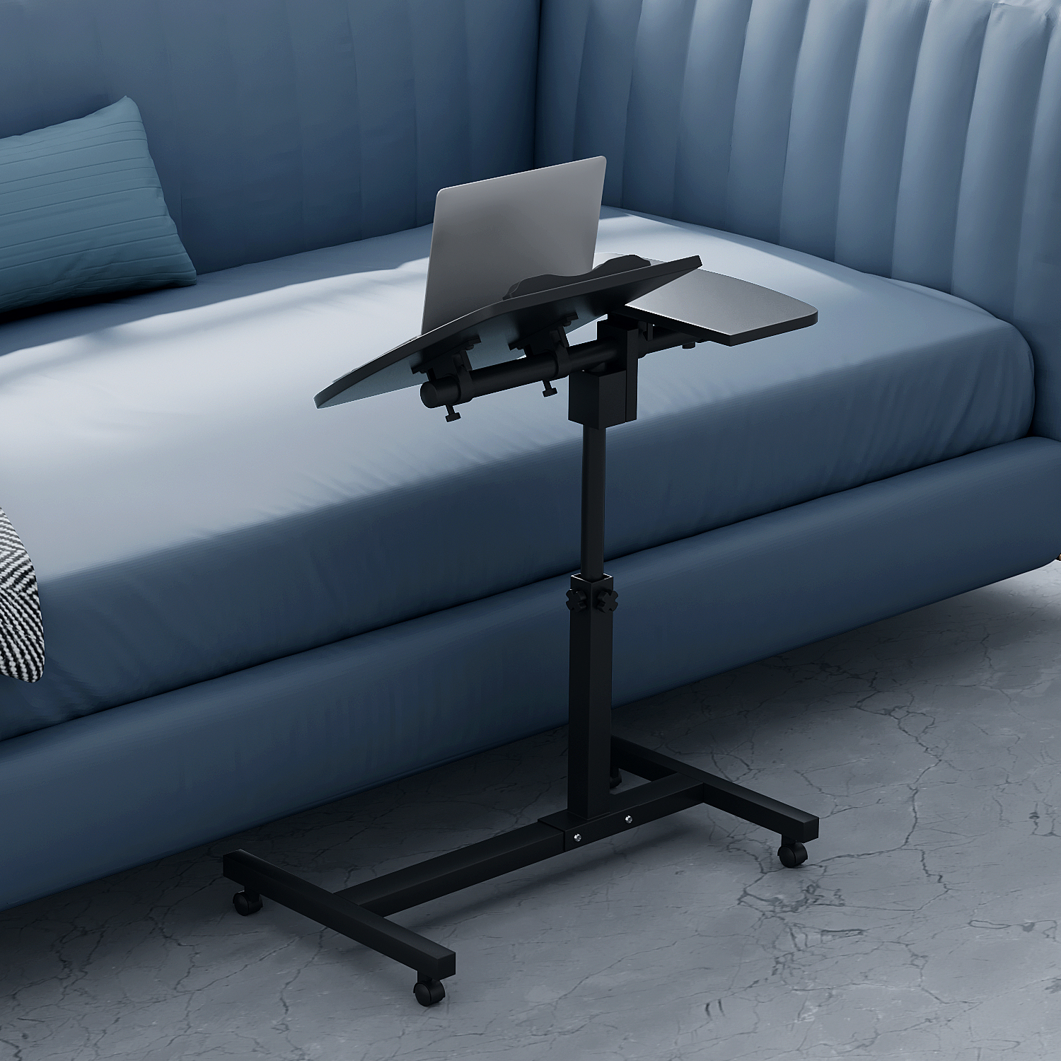Rolling Swivel Laptop Desk [ADJUSTABLE HEIGHT & ANGLE] Table Portable Sofa Tray