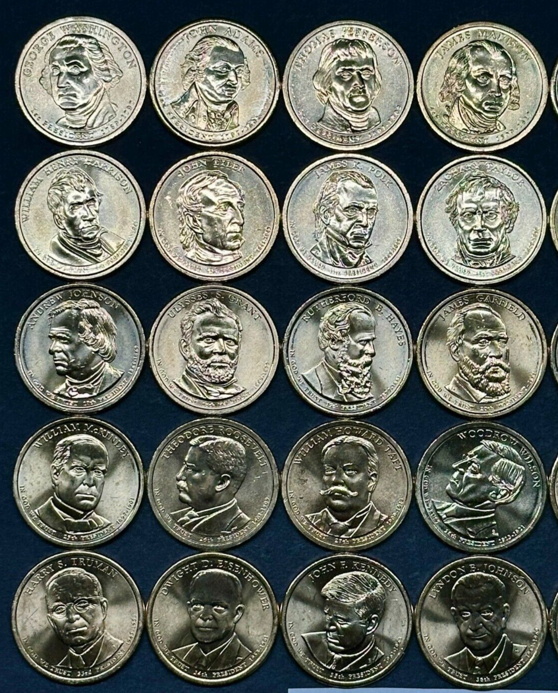 Complete P&D Presidential Dollar Set of 80 BU Brilliant UNC Coins 2007-2020
