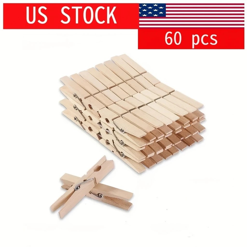60X Wood Wooden 2 Inch Clothespins Laundry Clothes Pins Crafts Photos Pins US