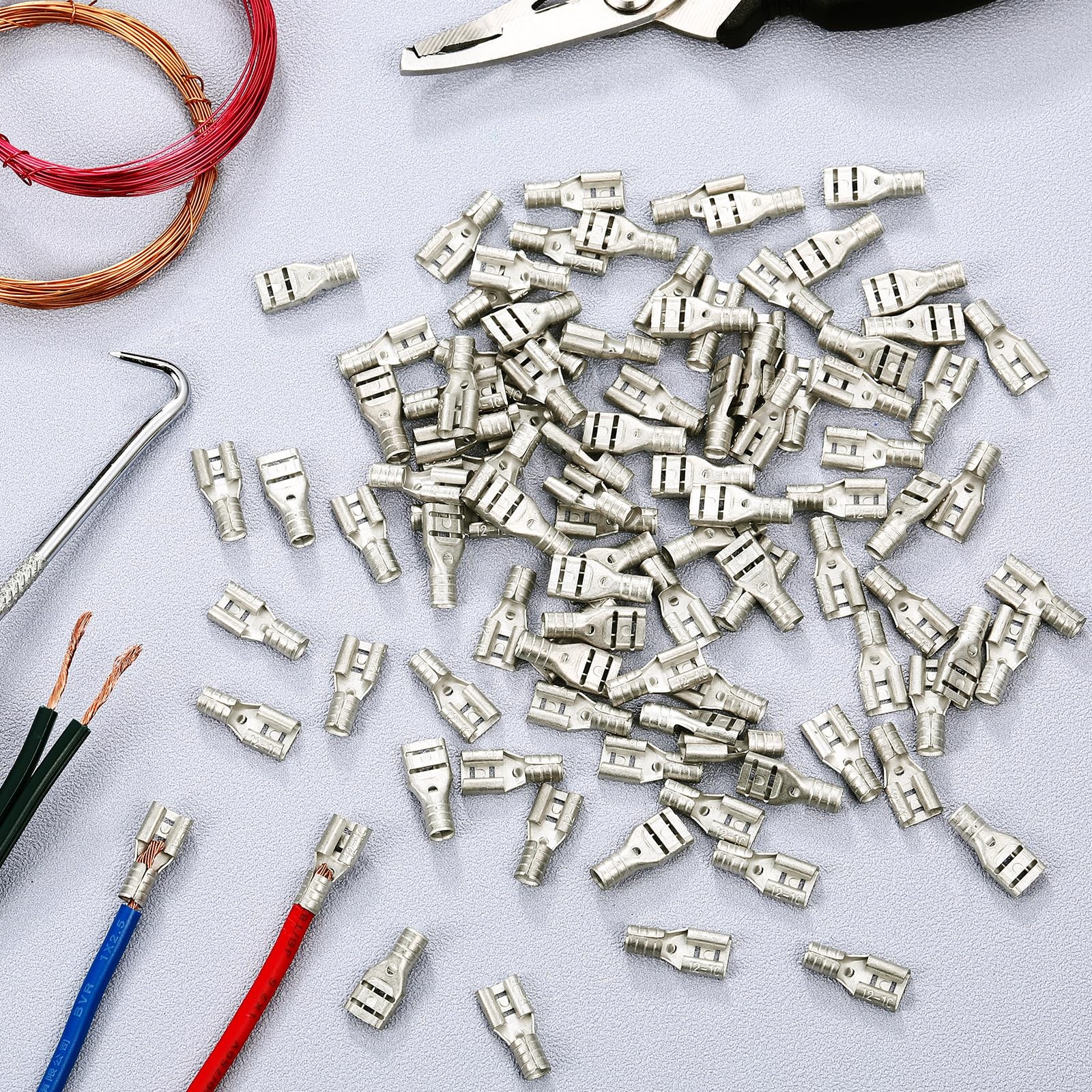 50 Pcs High Temperature Female Non Insulated Spade Connectors, 12-10 Gauge Quick