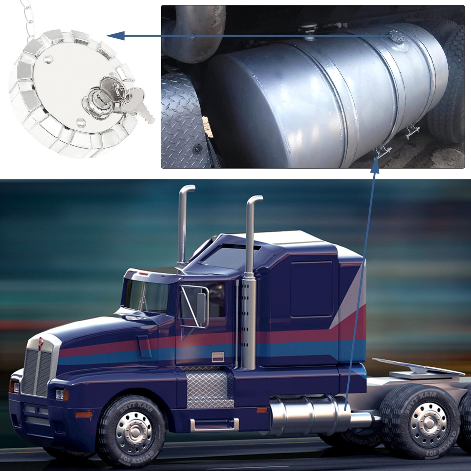 2x Locking Fuel Cap for Kenworth Peterbilt Freightliner Western Star SNV431089