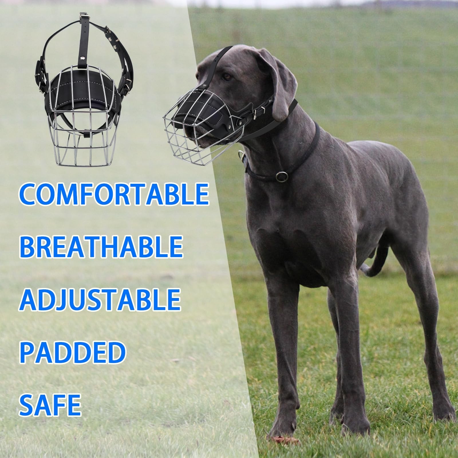 Extra Large Dog Muzzle For Great Dane Metal Basket Prevent Biting Breathable