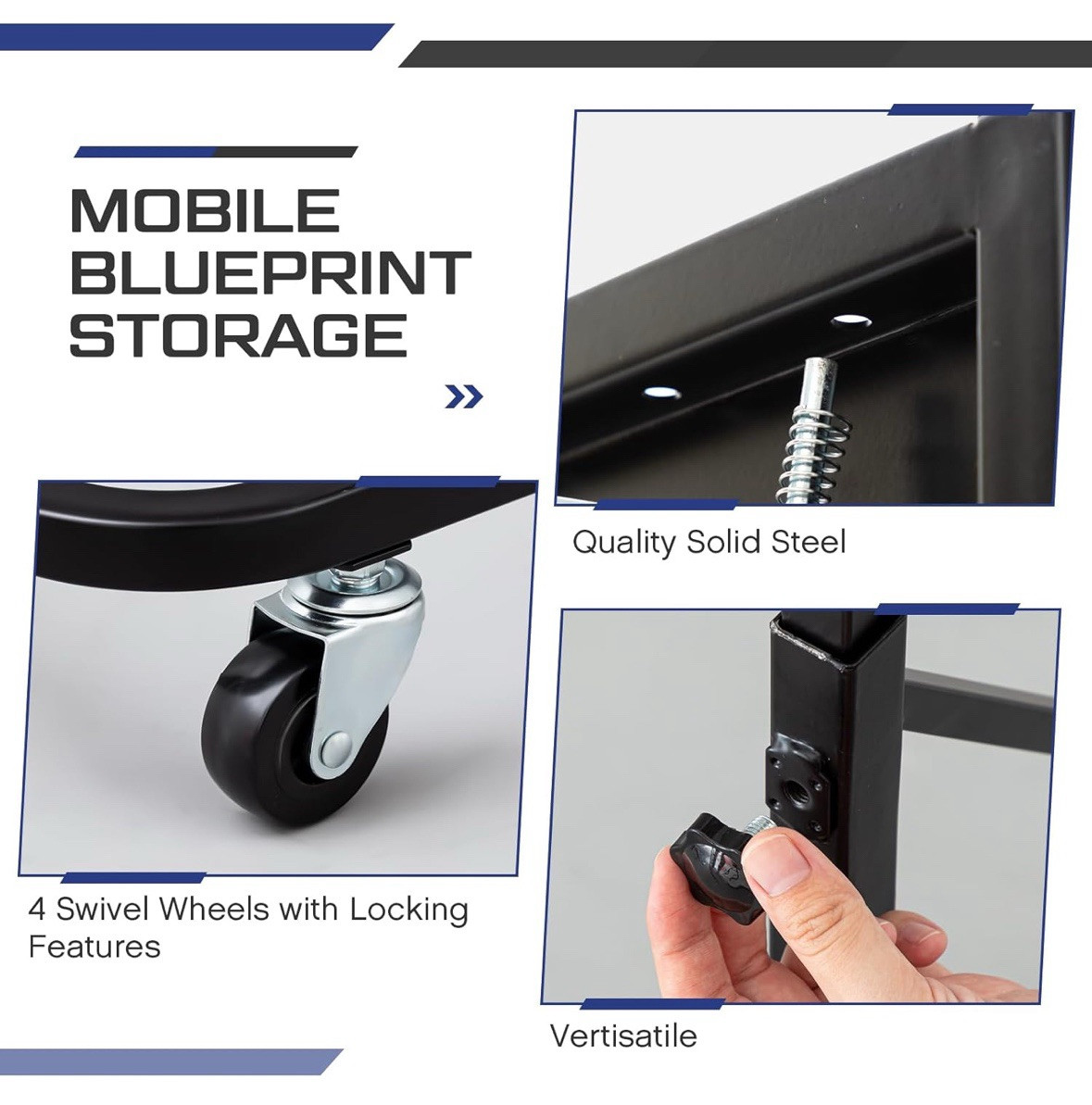 Mobile Blueprint/Poster Display Rack Heavy Duty Plan 12 Brackets-Black