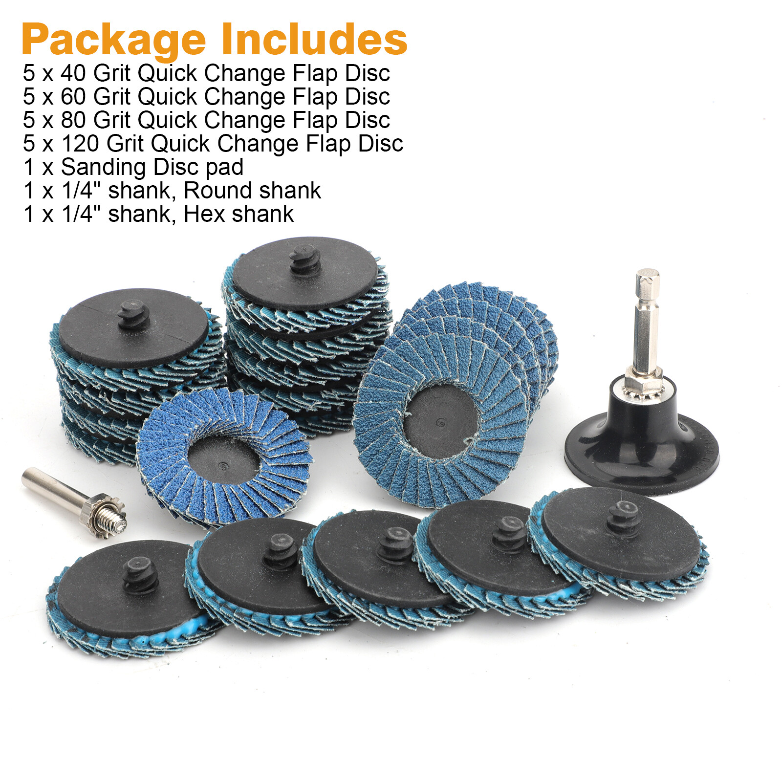 20pcs 2inch Flat Flap Disc Roll Lock Sanding Grinding Wheels 40 60 80 120 Grit