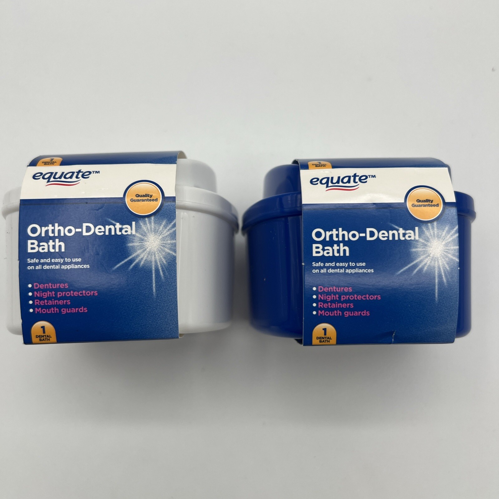 Denture Bath Storage Retainer Box Mouth Guard Ortho Dental Container 2 Pack