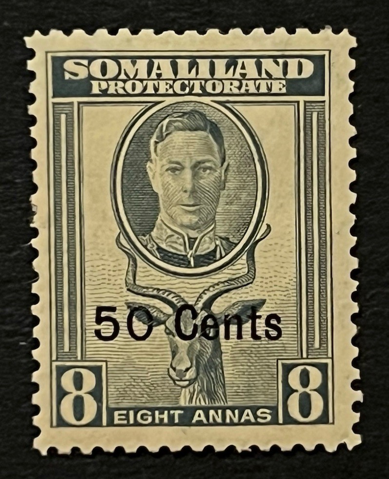 Travelstamps: 1942 Somaliland Stamps Sc #121 Sg 110 - 50c on 8 Annas KGVI MOGH
