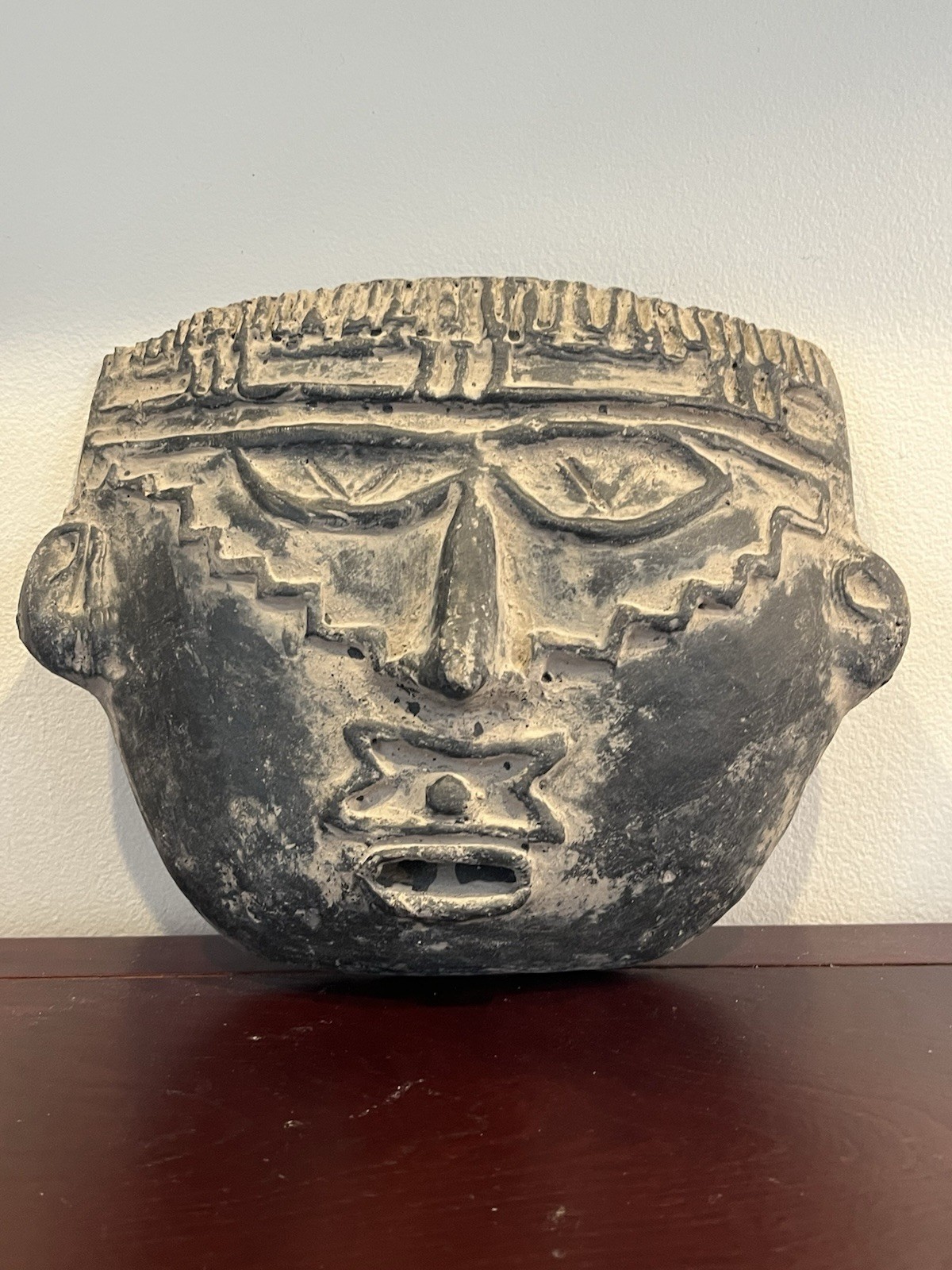 Folk Art Handmade Ceramic Mask Wall Plaque Earthy Rough Artisanal 10.5”x7.75”