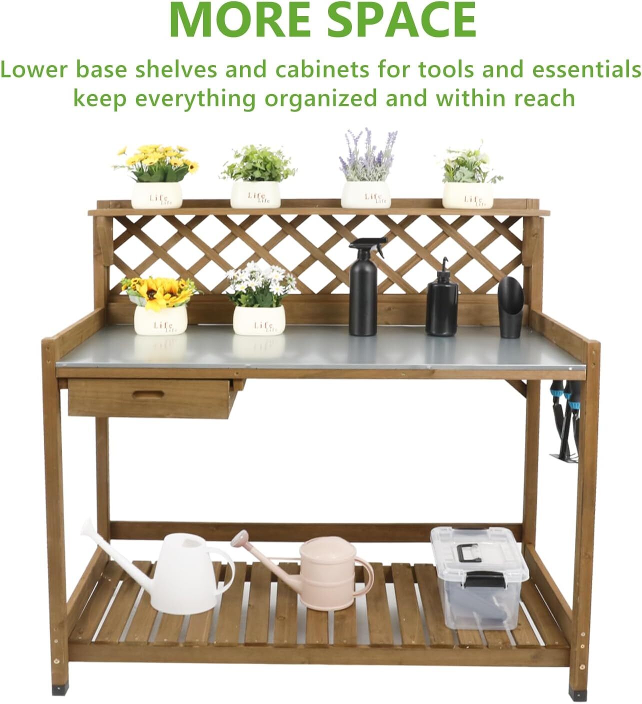 PetsCosset Outdoor Potting Bench Table Wooden Lattice Back Work Station
