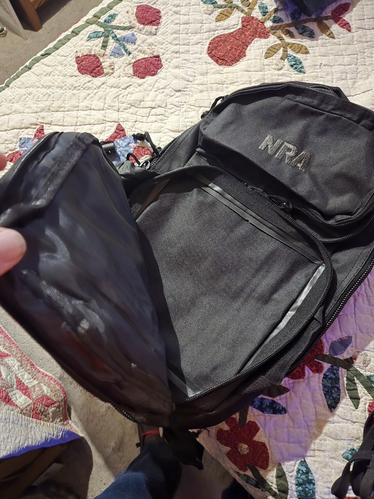 NRA Black Multiple Zipper Compartment Tactical Backpack Bag 16”x12” Nice Bookbag