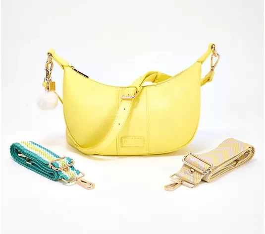 Pom Pom London Leather Sutton Crescent Crossbody-Yellow-NEW-A685847