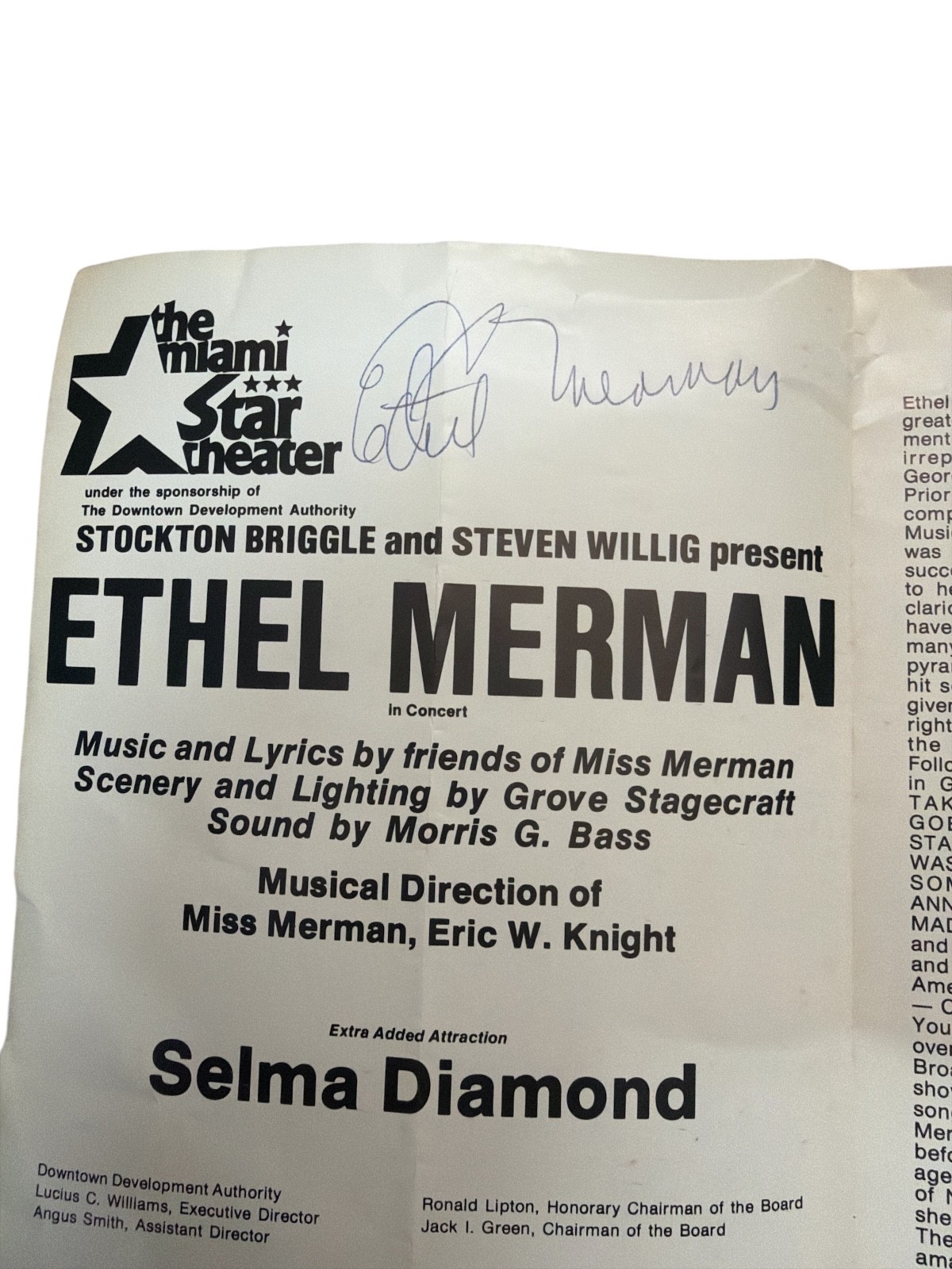Signed Ethel Merman 1974 Miami Concert Program + Ticket Stub