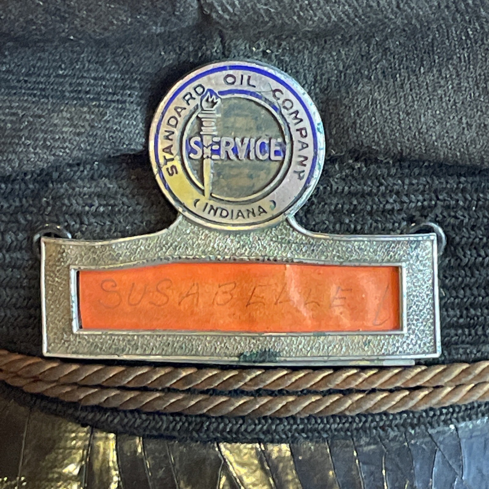 VINTAGE STANDARD OIL Indiana CO METAL ENAMEL SERVICE NAME GAS Hat Marshall Field