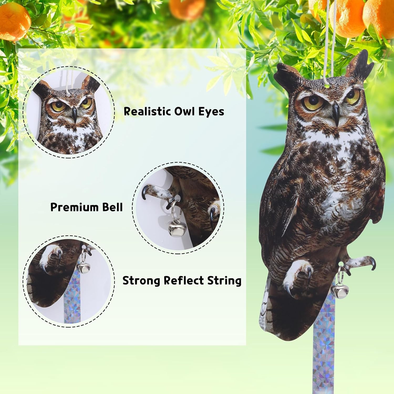 Bird Scarer, 4Pack Fake Owl Hanging to Keep Birds Away Mighty Hawks 4pcs