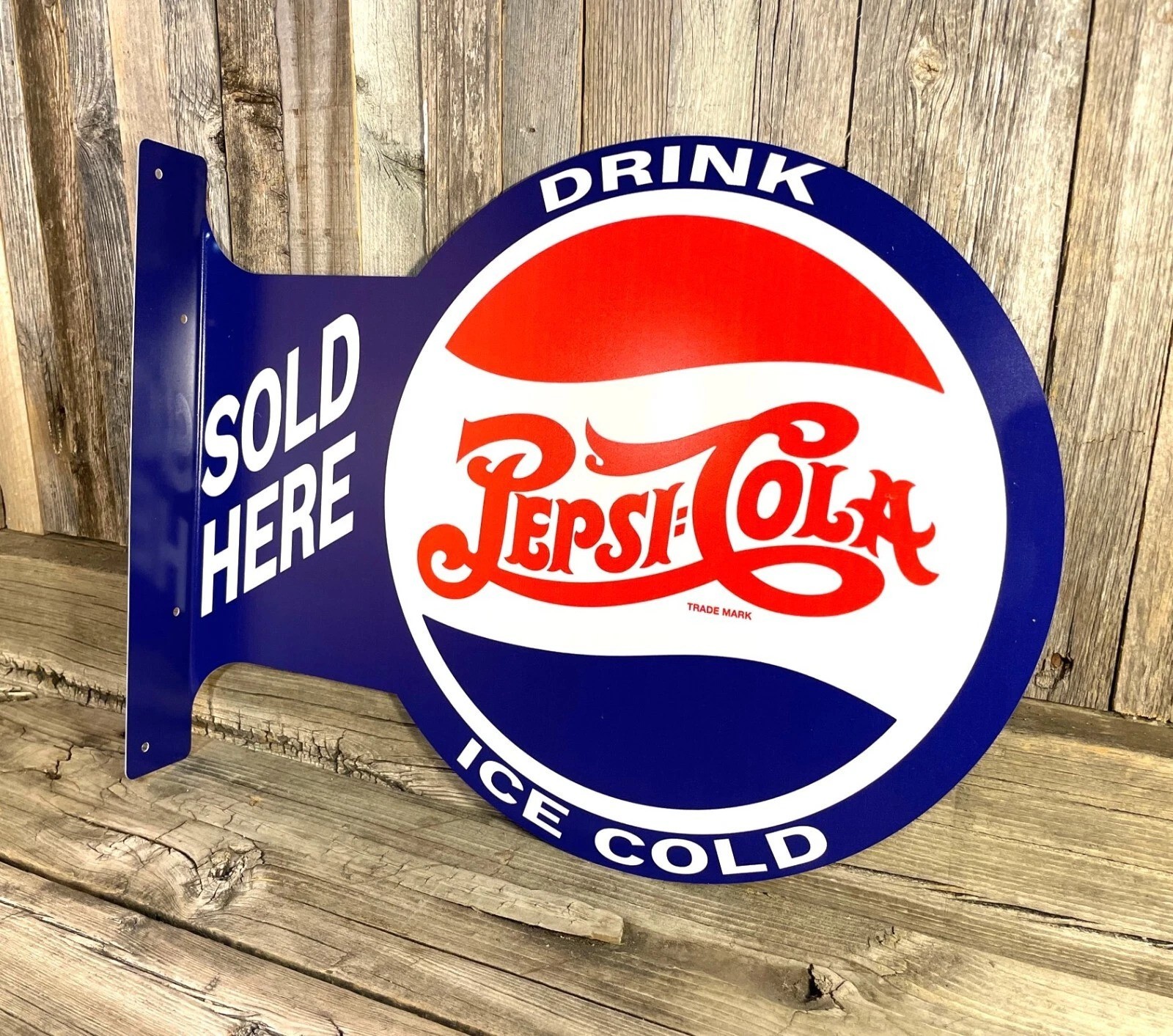 Pepsi Cola Soda Pop Large Flange Metal Sign, Garage Man Cave | Free Shipping