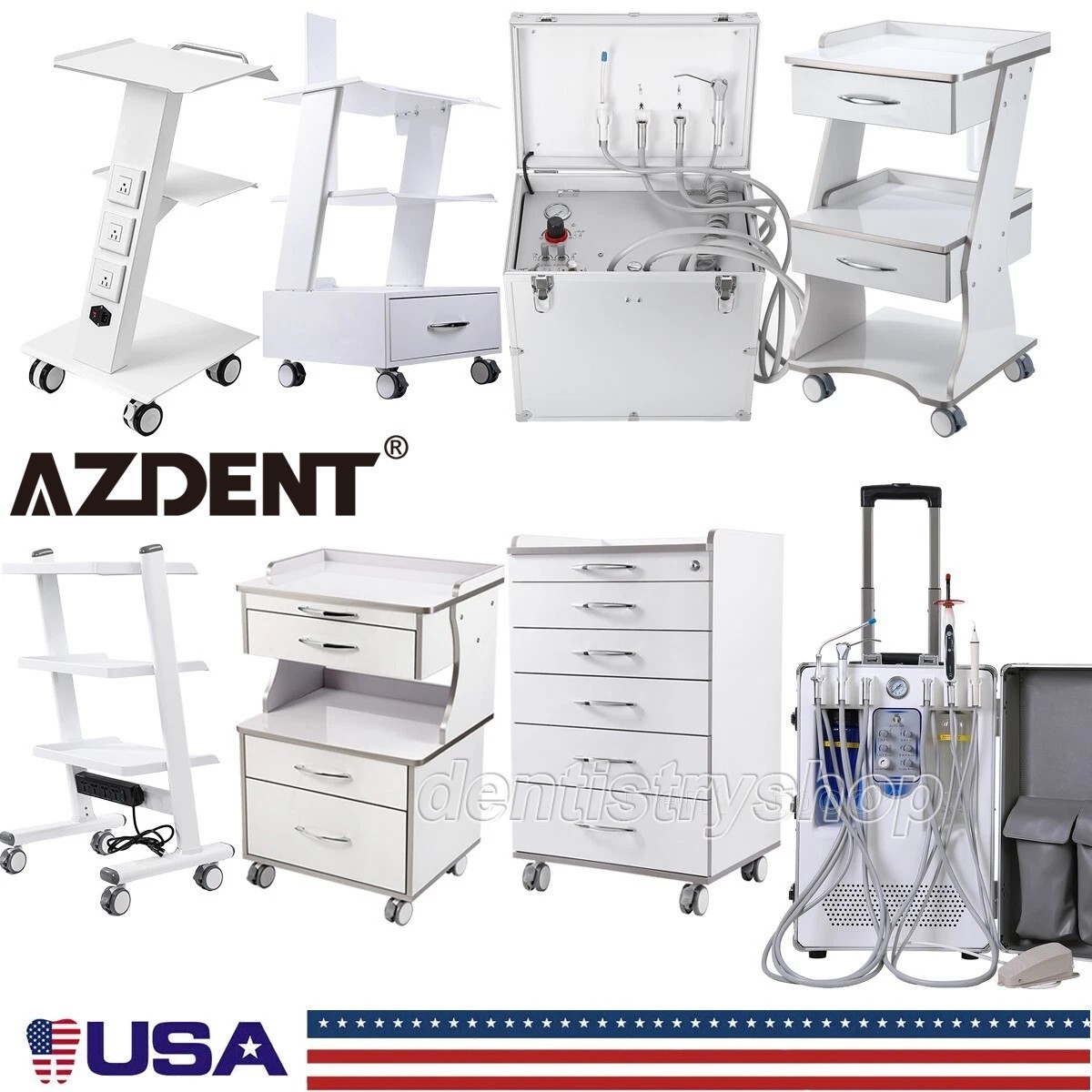 AZDENT Mobile Dental Cart Trolley Cabinet/Portable Delivery Unit Air Compressor