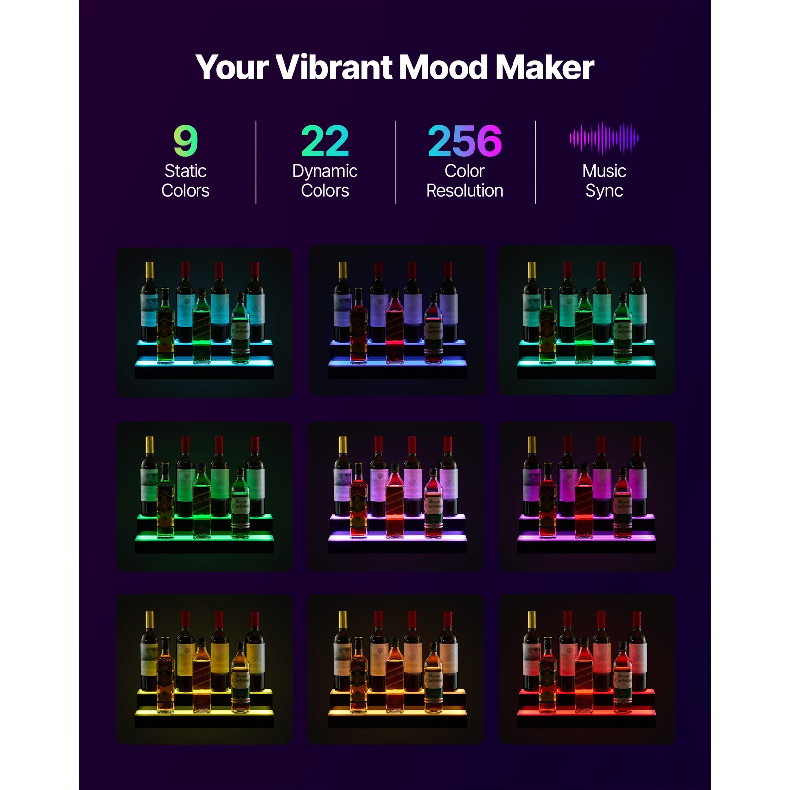 Uimoso LED Illuminated Liquor Bottle Display, 2-Tier, 20-Inch, Holds 10 Bottles